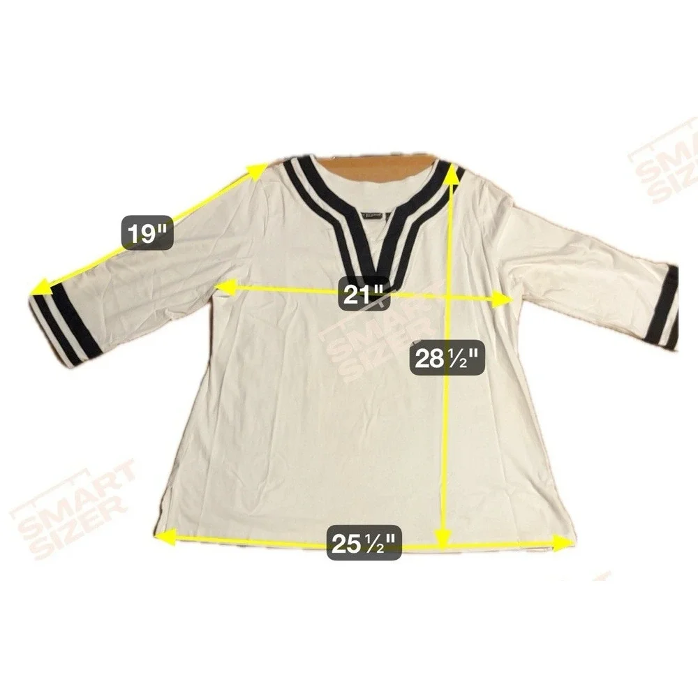 Bay Studio Plus‎ White Black Striped V-Neck, 3/4 Sleeve Top, Women's 1X Tunic